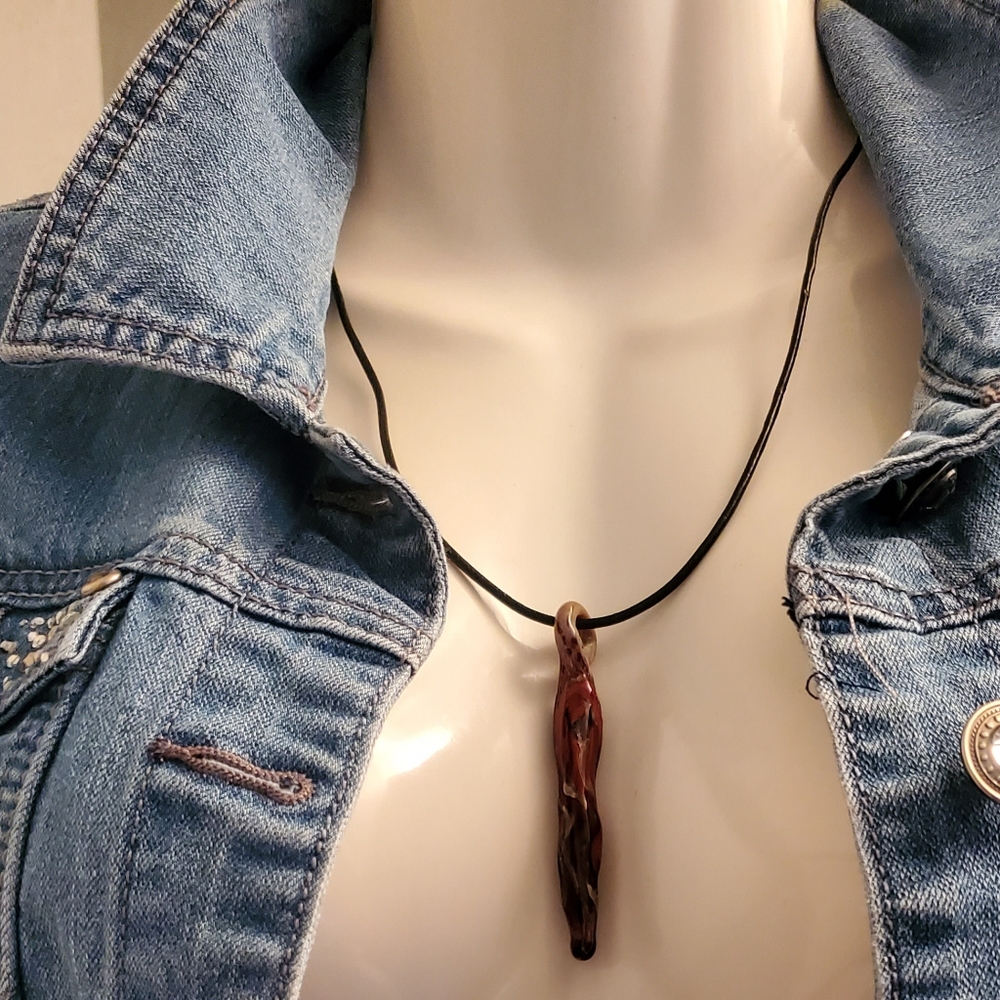 Blown Glass Pendant w/18" Leather necklace handmade, NWOT - Picture 2 of 8